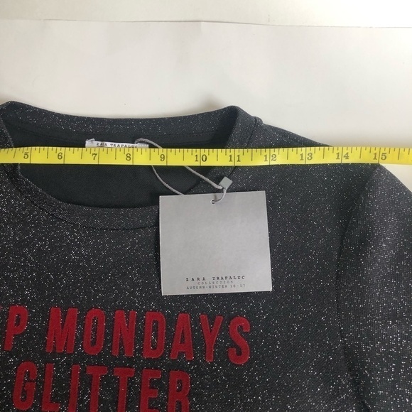 Zara Trafaluc Dip Mondays in Glitter Crew Neck Cropped Glitter Top Size S - Picture 11 of 12